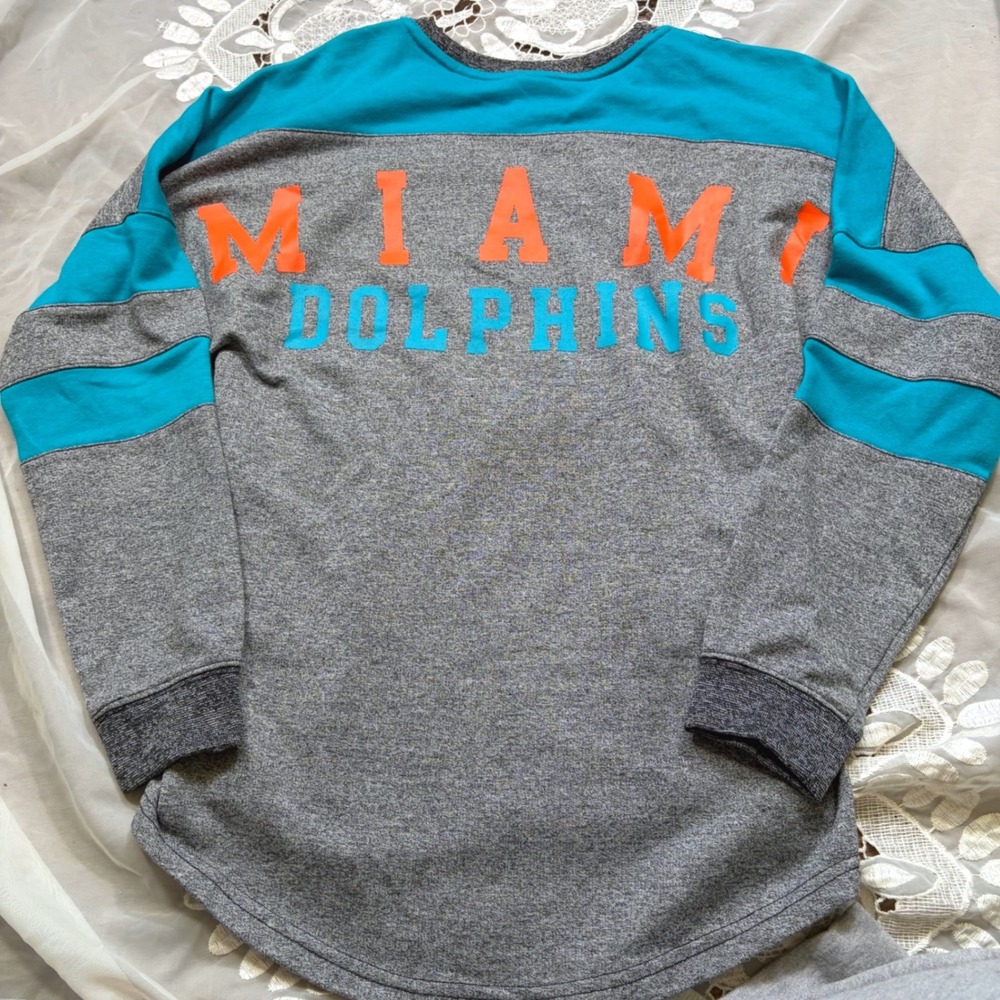 NFL Team Apparel Miami Dolphins Spirit Jersey Sweatshirt Gray Teal Small